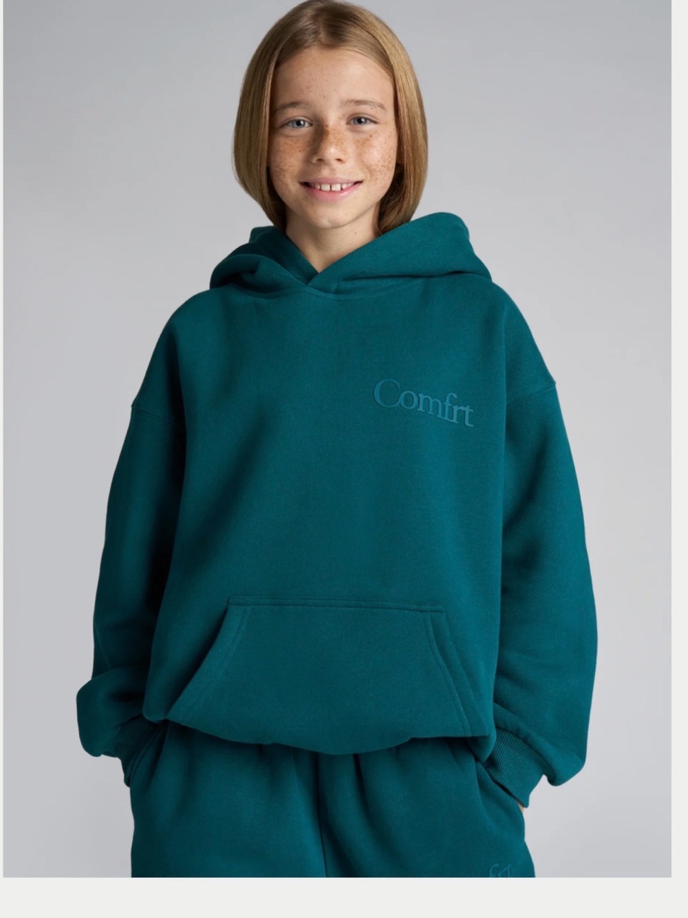 Kids Teal Hooded Sweatshirt with Subtle Logo